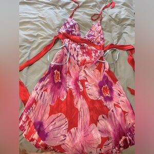 Marciano floral halter dress silk details